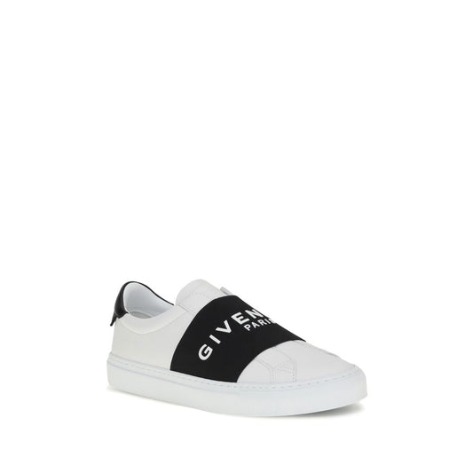 Urban Street Slip-On Leather Sneakers - White Low Top with Logo Detail
