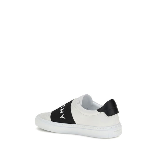 Urban Street Slip-On Leather Sneakers - White Low Top with Logo Detail