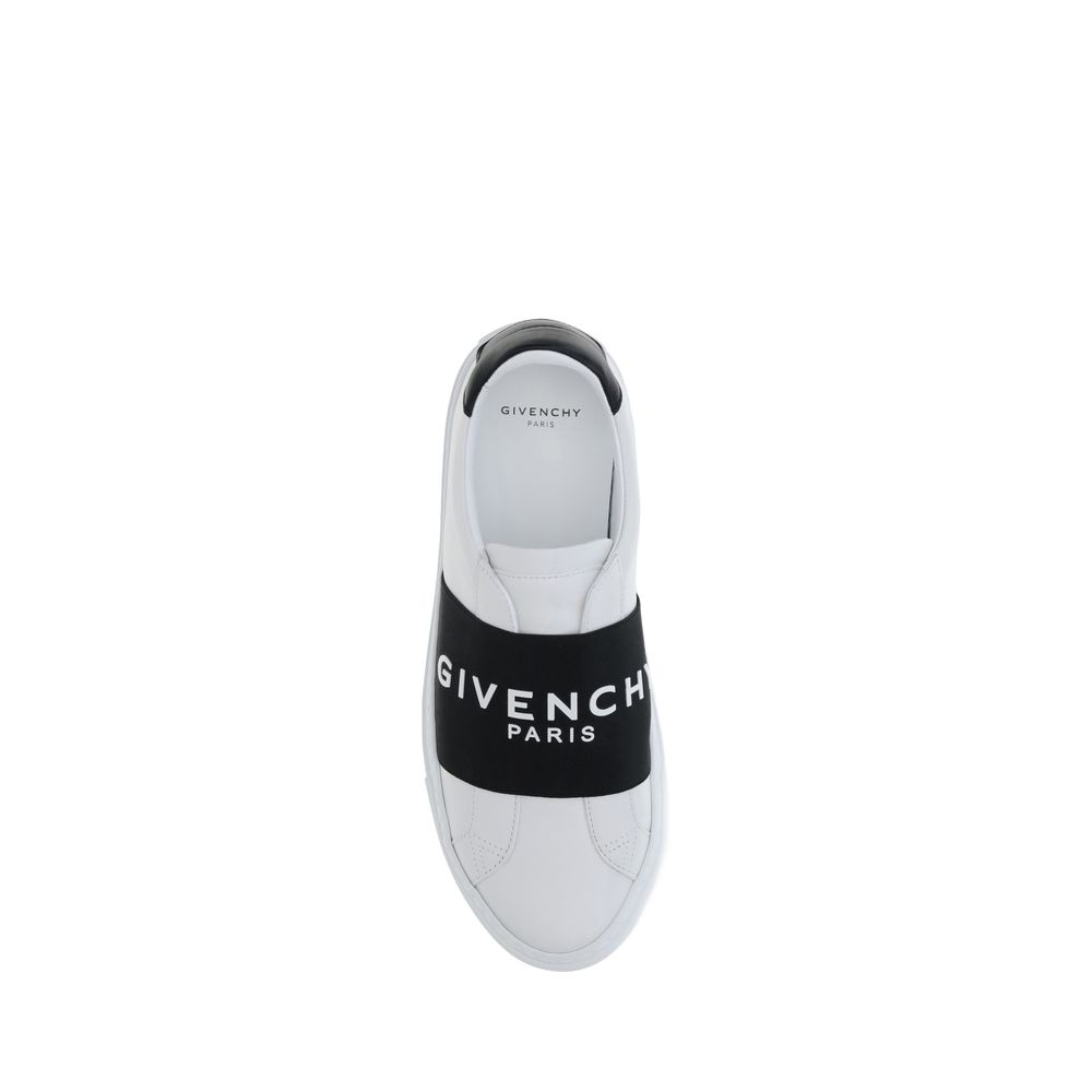 Urban Street Slip-On Leather Sneakers - White Low Top with Logo Detail