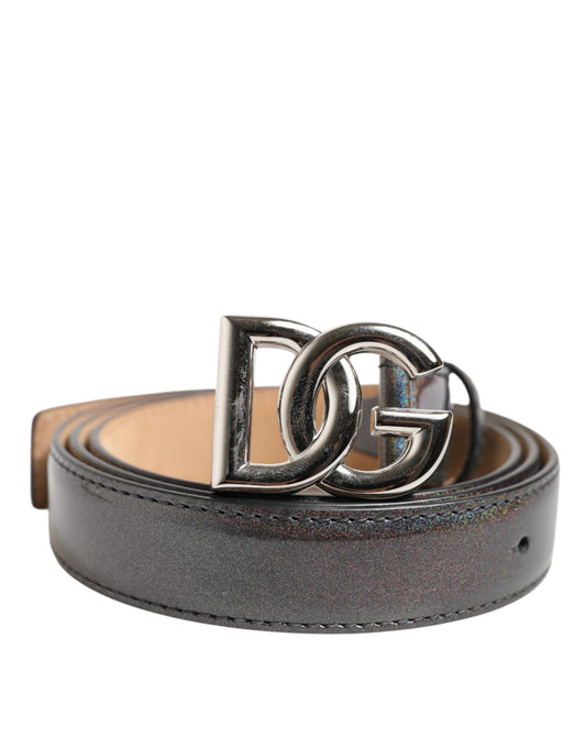 Dolce &amp; Gabbana Metallic Leather Belt with Silver-Tone Logo Buckle