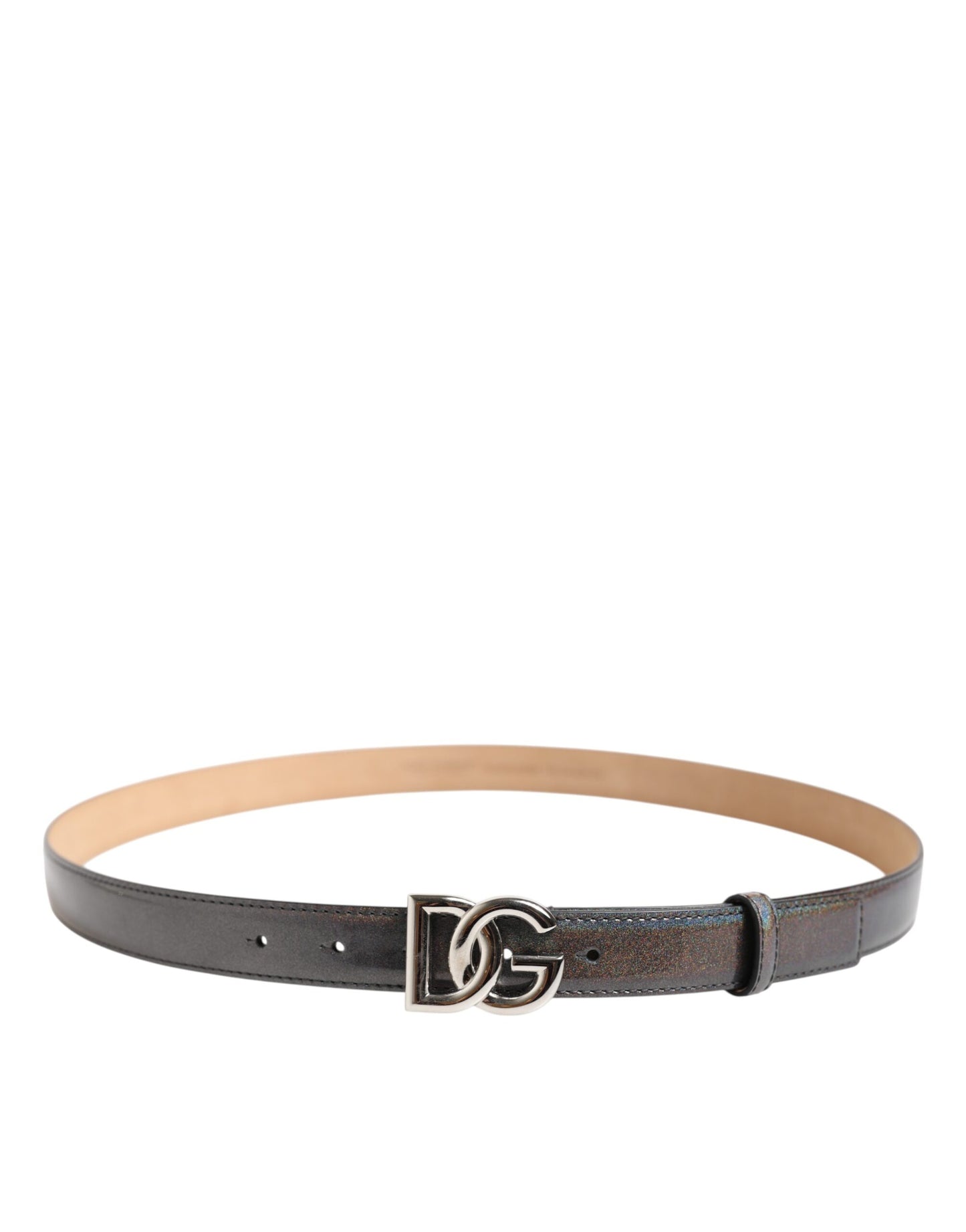 Dolce &amp; Gabbana Metallic Leather Belt with Silver-Tone Logo Buckle