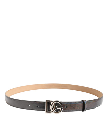 Dolce &amp; Gabbana Metallic Leather Belt with Silver-Tone Logo Buckle