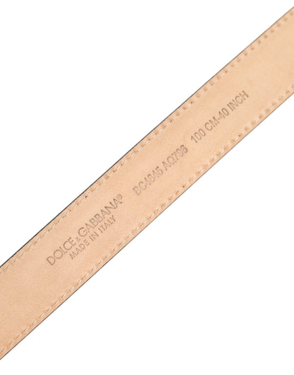 Dolce &amp; Gabbana Metallic Leather Belt with Silver-Tone Logo Buckle