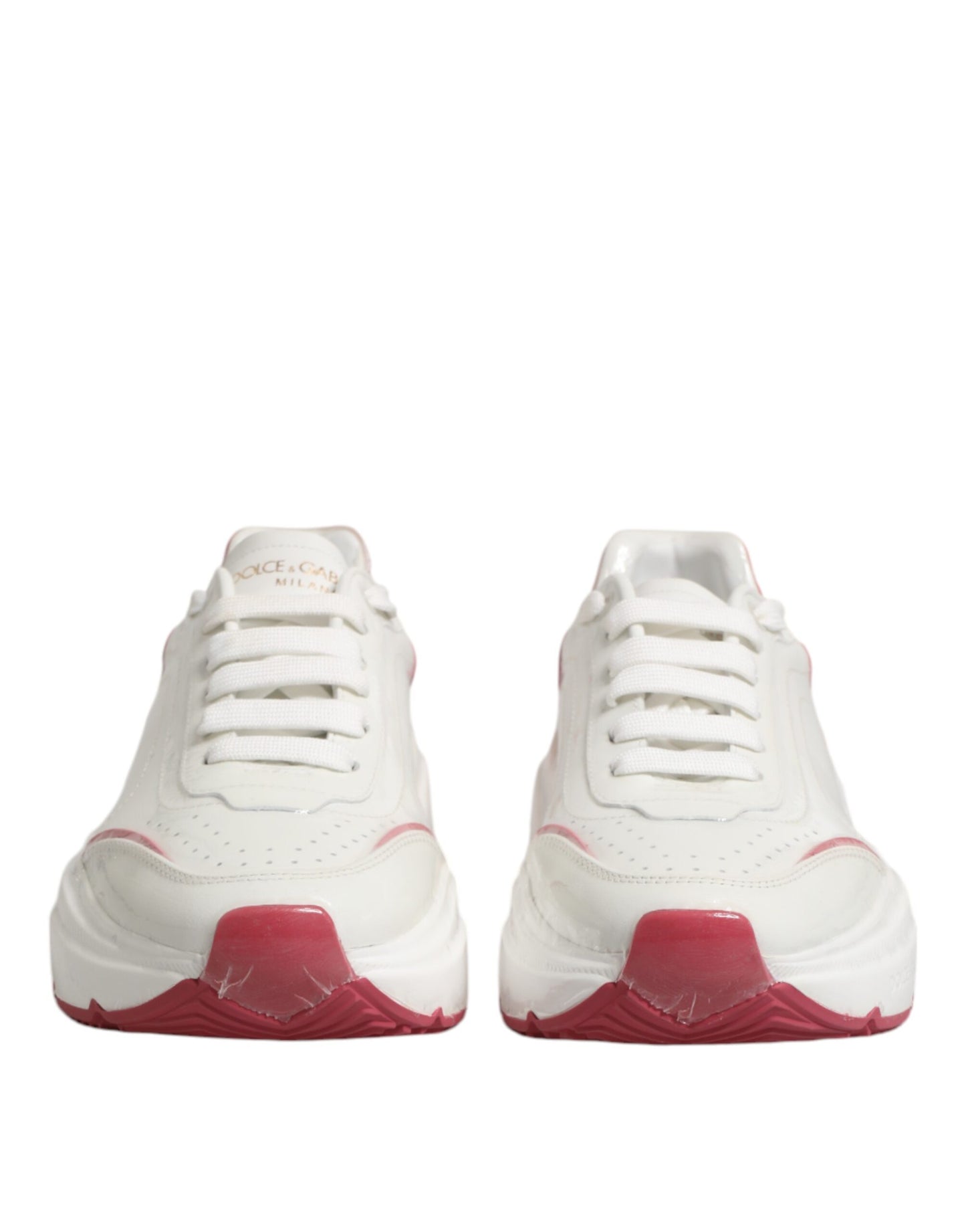 Dolce &amp; Gabbana White and Pink Daymaster Low-Top Sneakers