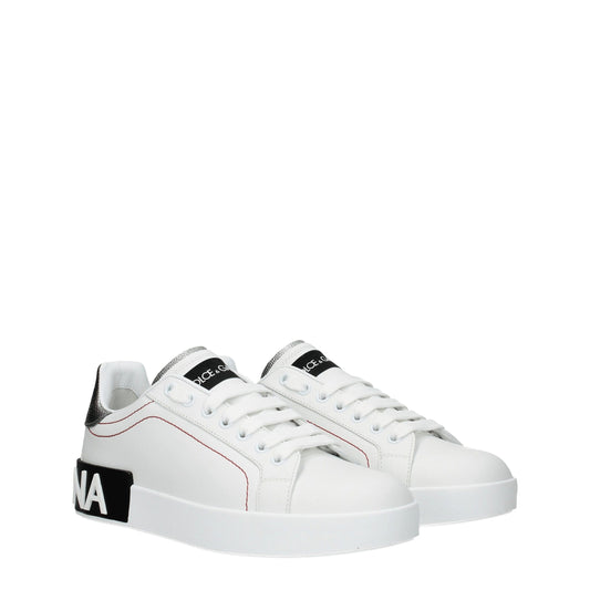 White Leather Low-Top Sneakers with Logo Details