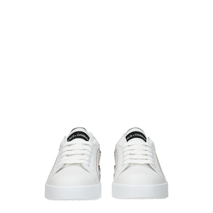 White Leather Low-Top Sneakers with Logo Details