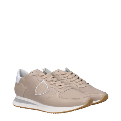 Beige Leather Low-Top Sneakers - Women's Designer Footwear