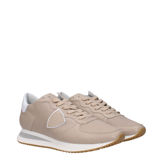 Beige Leather Low-Top Sneakers - Women's Designer Footwear