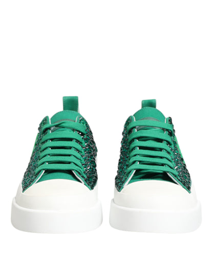 Dolce &amp; Gabbana Green Portofino Crystal DG Logo Sneakers
