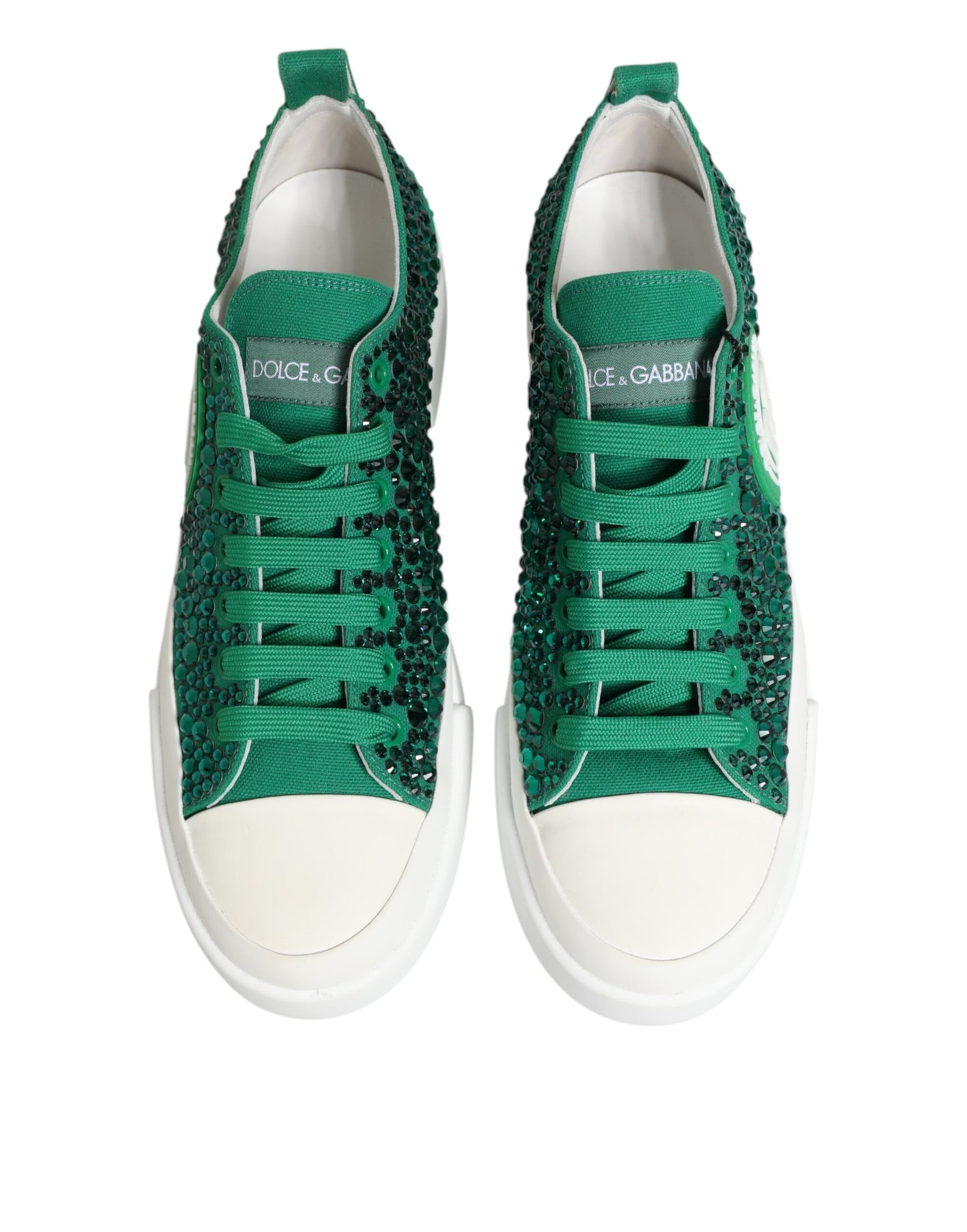 Dolce &amp; Gabbana Green Portofino Crystal DG Logo Sneakers