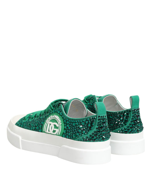 Dolce &amp; Gabbana Green Portofino Crystal DG Logo Sneakers