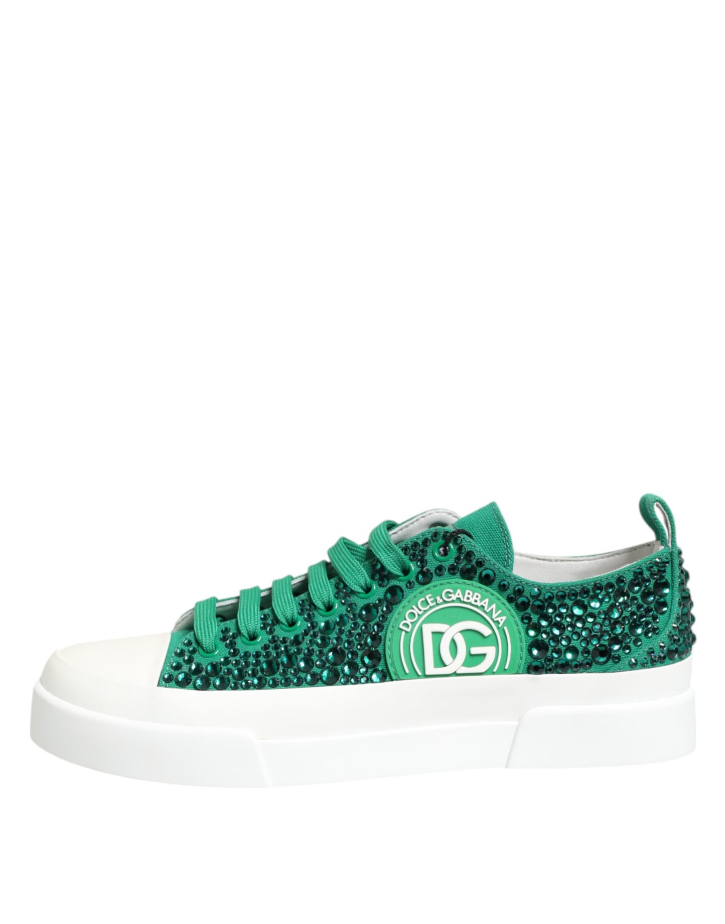 Dolce &amp; Gabbana Green Portofino Crystal DG Logo Sneakers