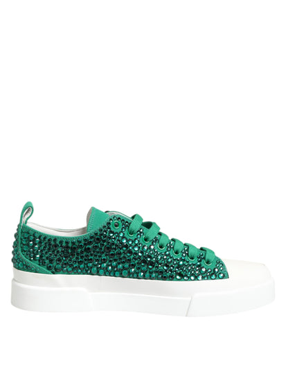 Dolce &amp; Gabbana Green Portofino Crystal DG Logo Sneakers