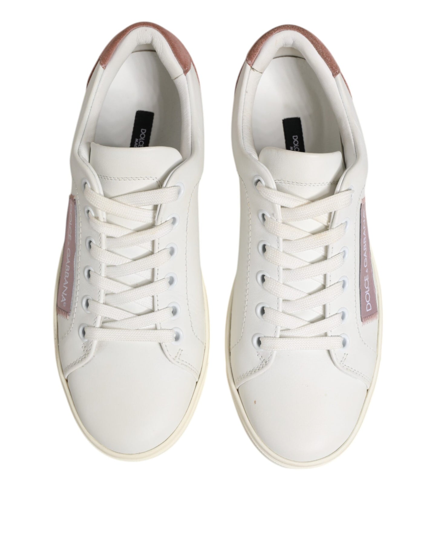 Dolce &amp; Gabbana White and Pink Leather Low-Top Sneakers