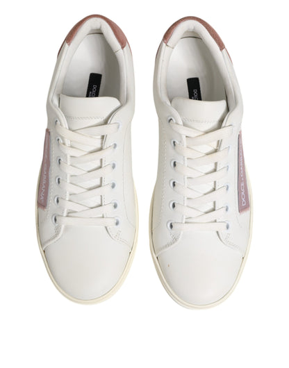 Dolce &amp; Gabbana White and Pink Leather Low-Top Sneakers