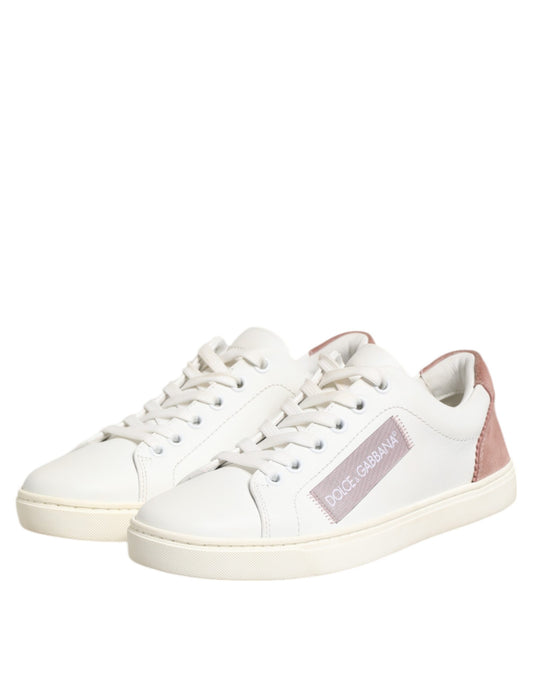 Dolce &amp; Gabbana White and Pink Leather Low-Top Sneakers