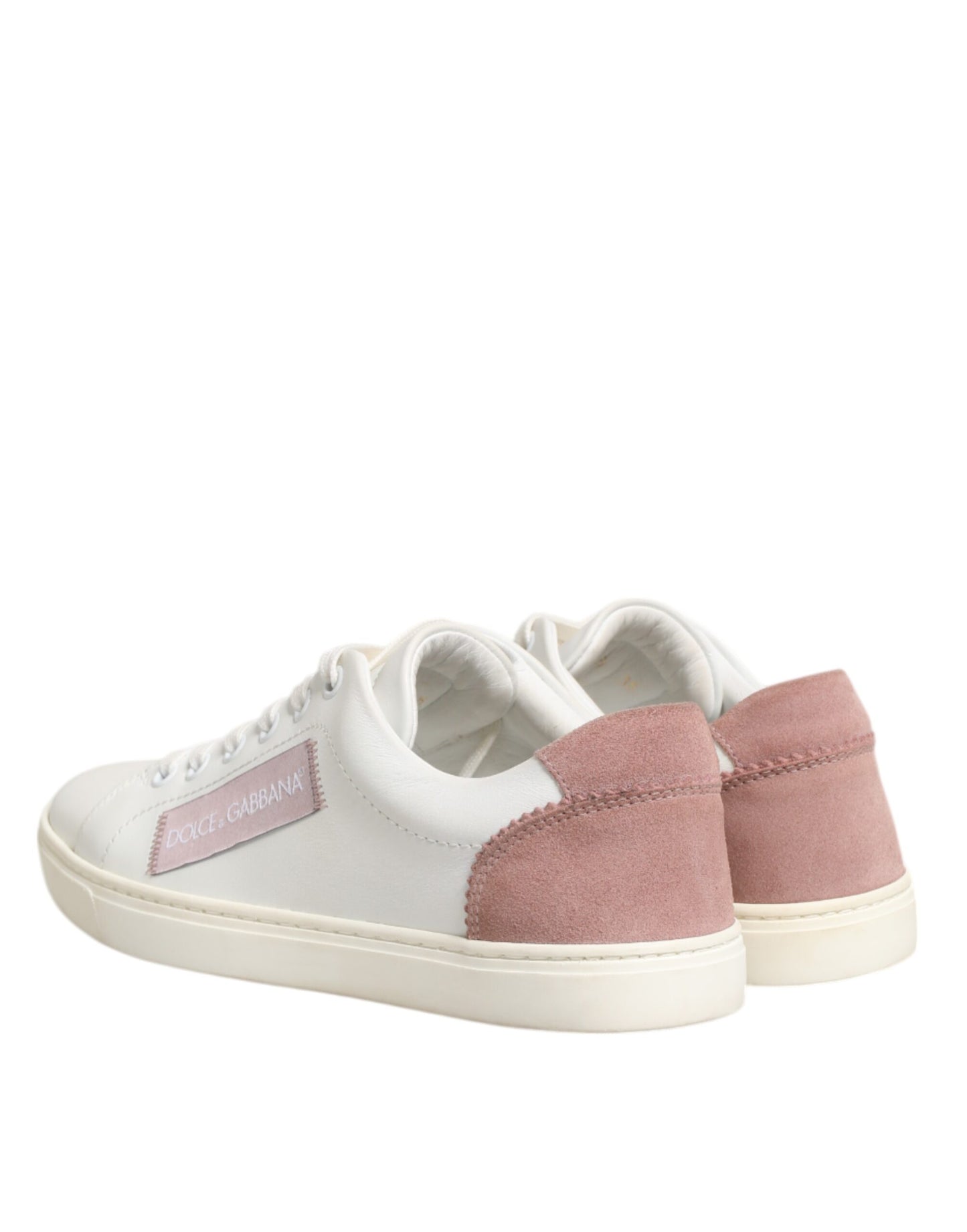 Dolce &amp; Gabbana White and Pink Leather Low-Top Sneakers