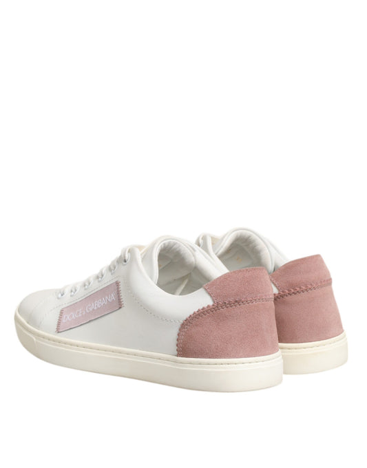 Dolce &amp; Gabbana White and Pink Leather Low-Top Sneakers