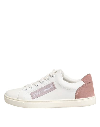 Dolce &amp; Gabbana White and Pink Leather Low-Top Sneakers