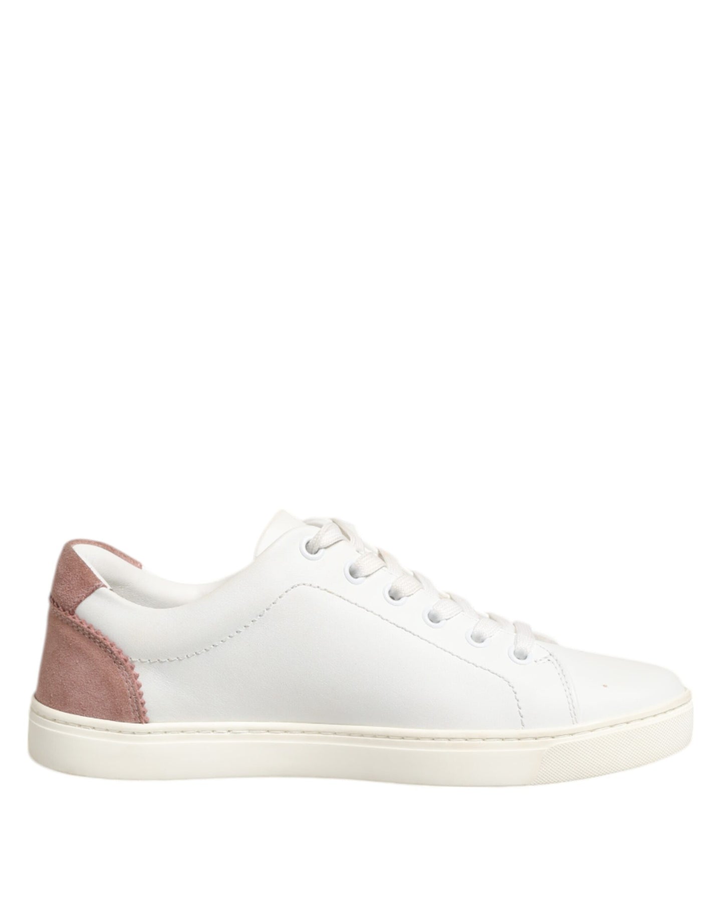 Dolce &amp; Gabbana White and Pink Leather Low-Top Sneakers