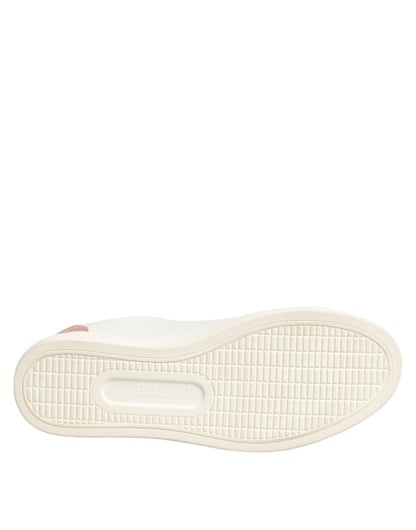 Dolce &amp; Gabbana White and Pink Leather Low-Top Sneakers