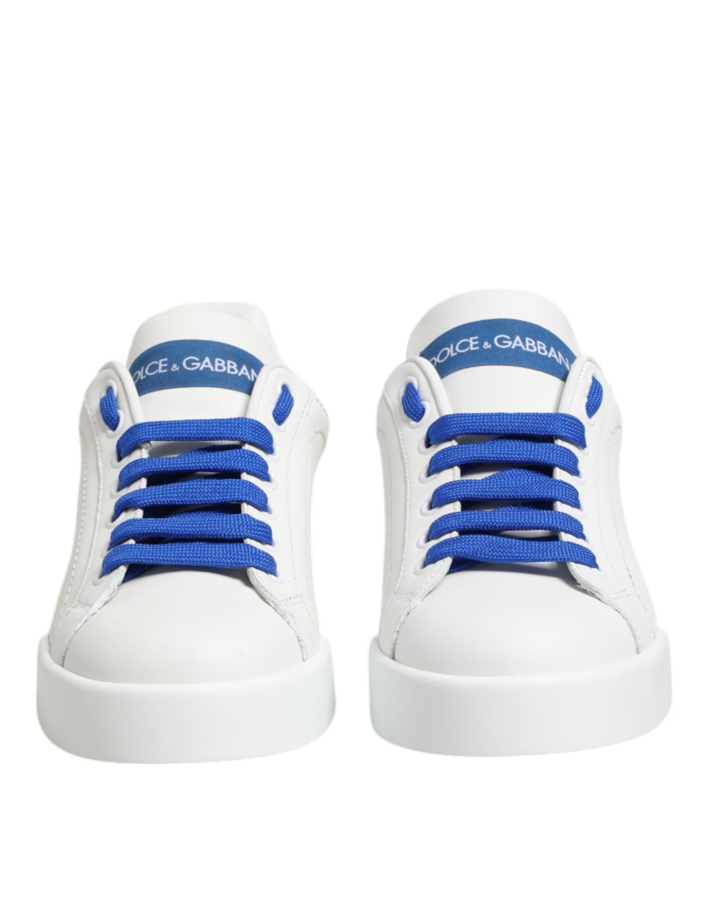 Dolce &amp; Gabbana White and Blue Leather Low-Top Sneakers