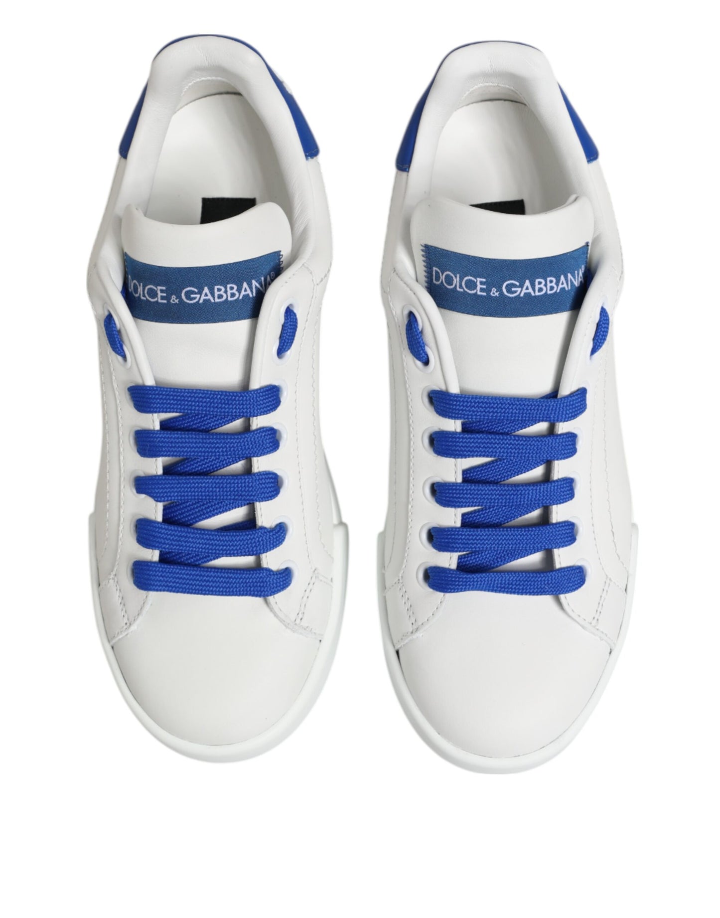 Dolce &amp; Gabbana White and Blue Leather Low-Top Sneakers