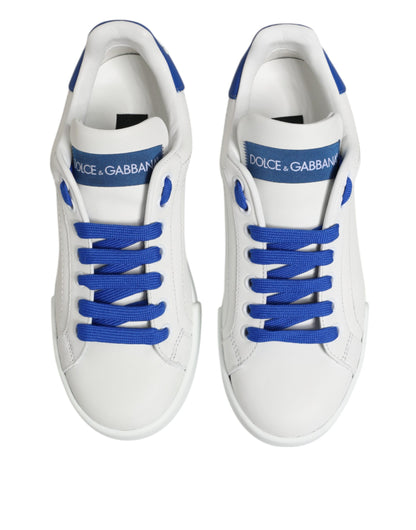 Dolce &amp; Gabbana White and Blue Leather Low-Top Sneakers
