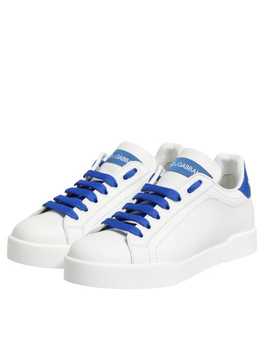 Dolce &amp; Gabbana White and Blue Leather Low-Top Sneakers