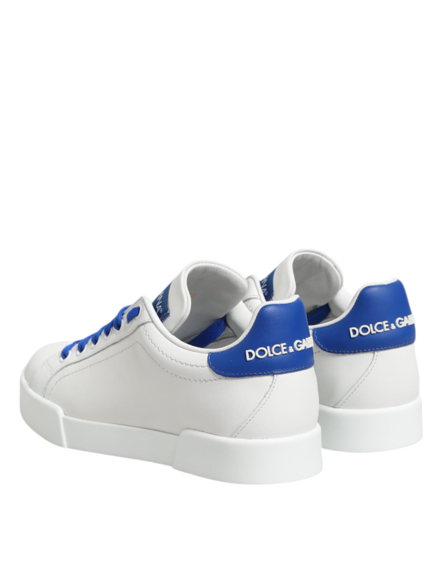 Dolce &amp; Gabbana White and Blue Leather Low-Top Sneakers