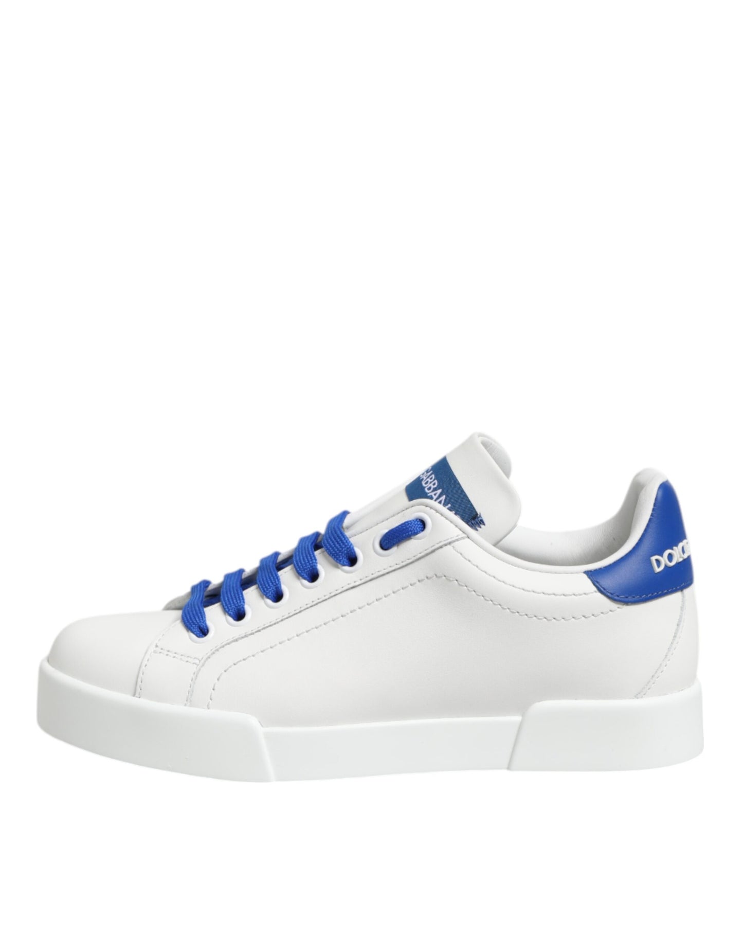 Dolce &amp; Gabbana White and Blue Leather Low-Top Sneakers