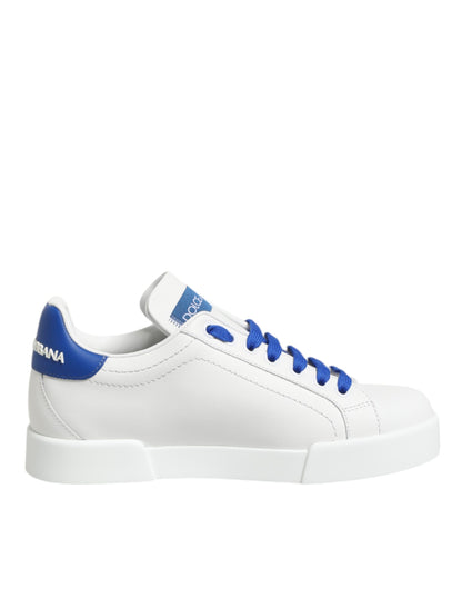 Dolce &amp; Gabbana White and Blue Leather Low-Top Sneakers