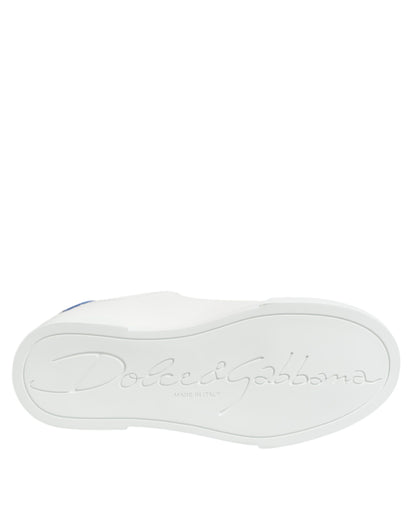 Dolce &amp; Gabbana White and Blue Leather Low-Top Sneakers