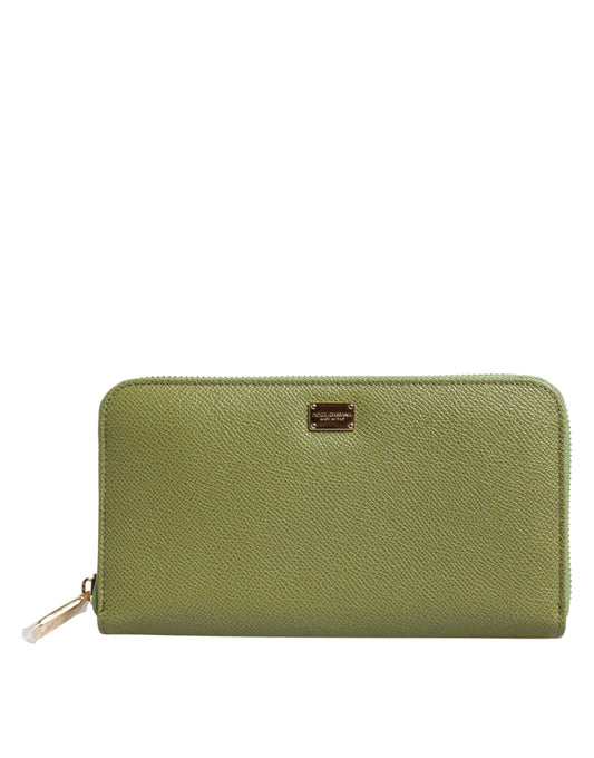 Dolce &amp; Gabbana Green Leather Logo Plaque Zip-Around Continental Wallet