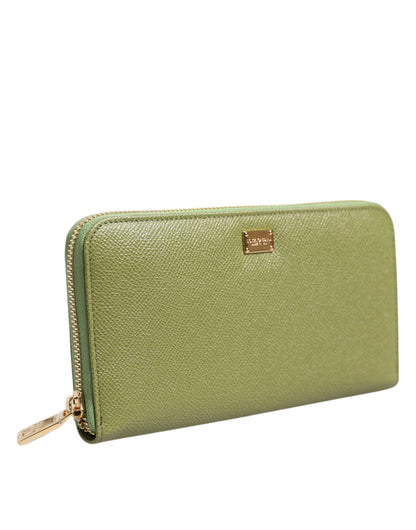 Dolce &amp; Gabbana Green Leather Logo Plaque Zip-Around Continental Wallet