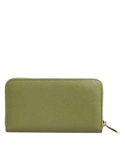 Dolce &amp; Gabbana Green Leather Logo Plaque Zip-Around Continental Wallet