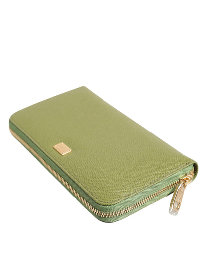 Dolce &amp; Gabbana Green Leather Logo Plaque Zip-Around Continental Wallet