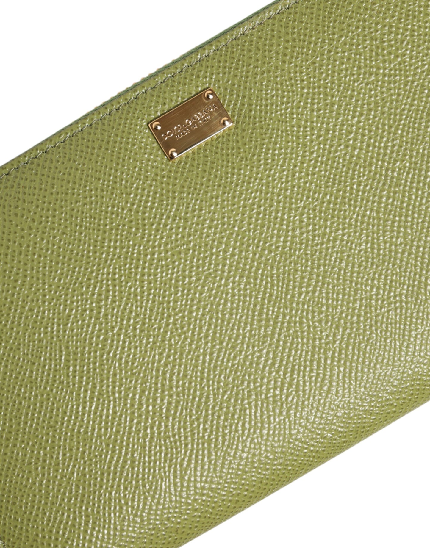Dolce &amp; Gabbana Green Leather Logo Plaque Zip-Around Continental Wallet