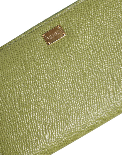 Dolce &amp; Gabbana Green Leather Logo Plaque Zip-Around Continental Wallet