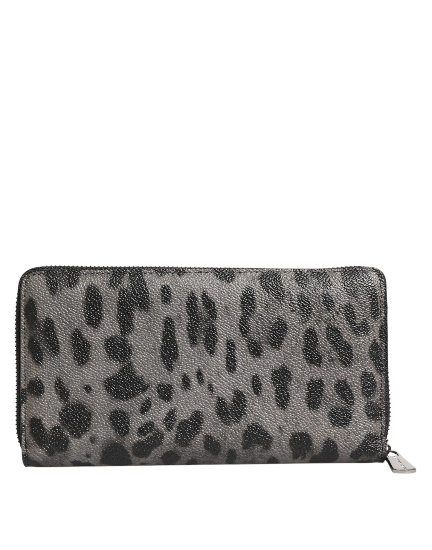 Dolce &amp; Gabbana Black Gray Leopard Leather Zip-Around Continental Wallet