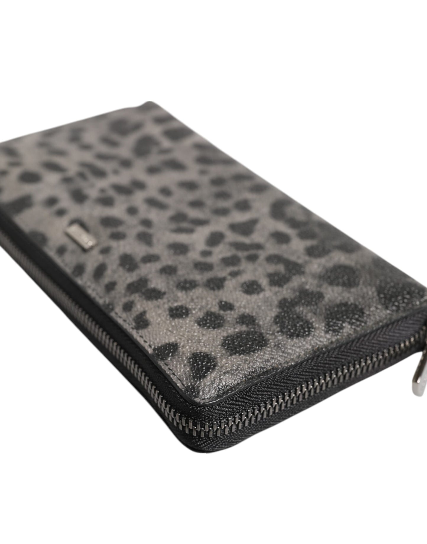 Dolce &amp; Gabbana Black Gray Leopard Leather Zip-Around Continental Wallet