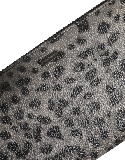 Dolce &amp; Gabbana Black Gray Leopard Leather Zip-Around Continental Wallet