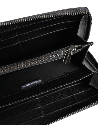 Dolce &amp; Gabbana Black Gray Leopard Leather Zip-Around Continental Wallet