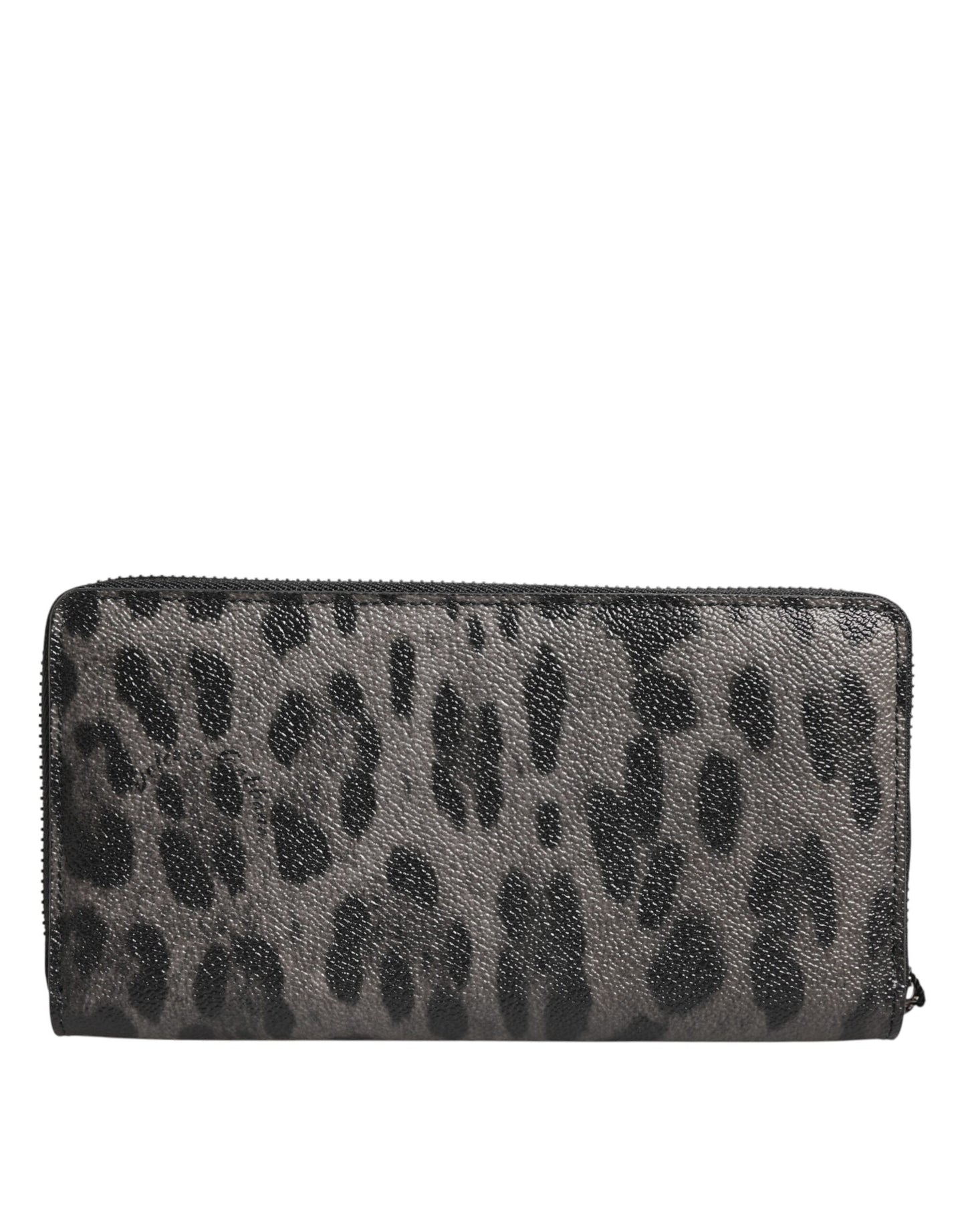 Dolce &amp; Gabbana Black Gray Leopard Leather Zip-Around Continental Wallet