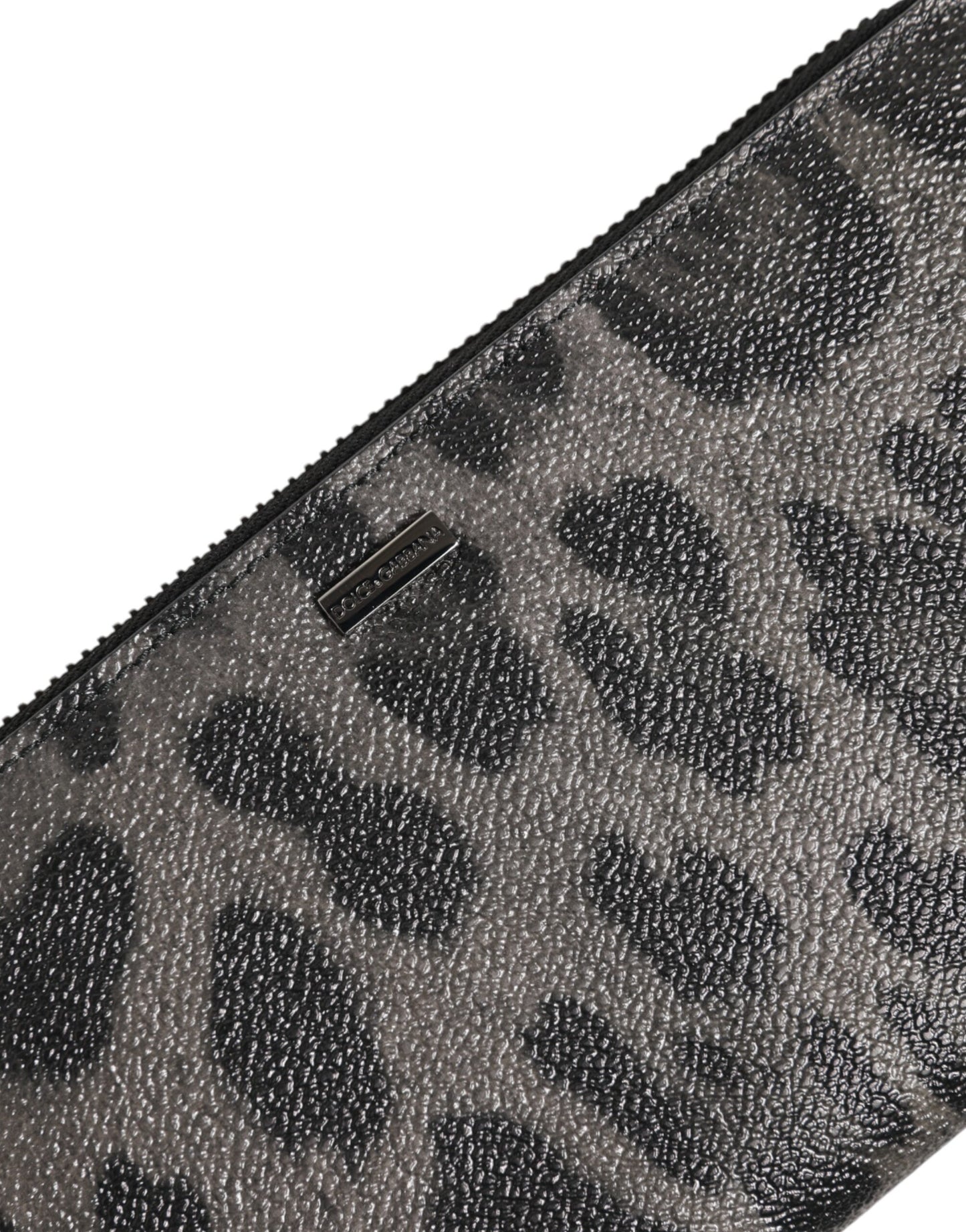 Dolce &amp; Gabbana Black Gray Leopard Leather Zip-Around Continental Wallet