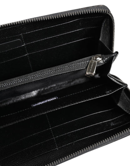 Dolce &amp; Gabbana Black Gray Leopard Leather Zip-Around Continental Wallet