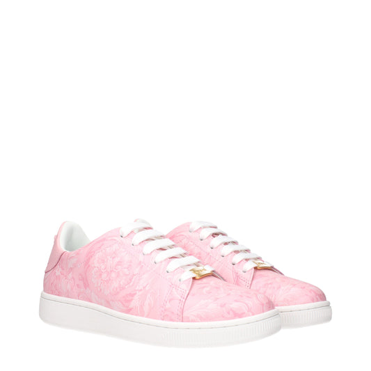 Pink Leather Sneakers with Logo Detail
