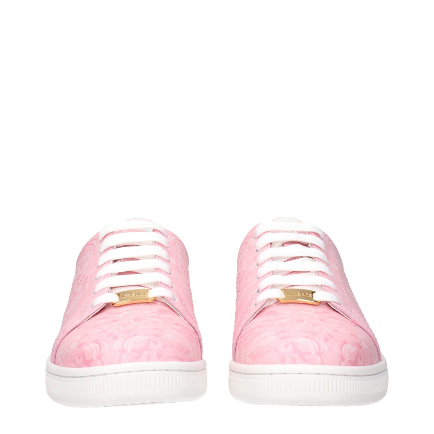 Pink Leather Sneakers with Logo Detail