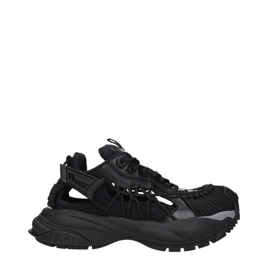 Black Leather Athletic Sneakers with Logo Details