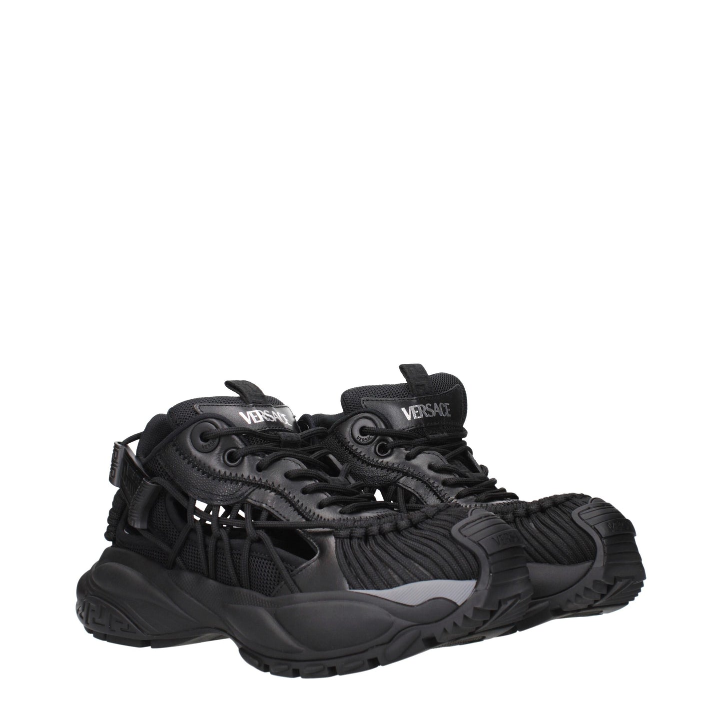 Black Leather Athletic Sneakers with Logo Details